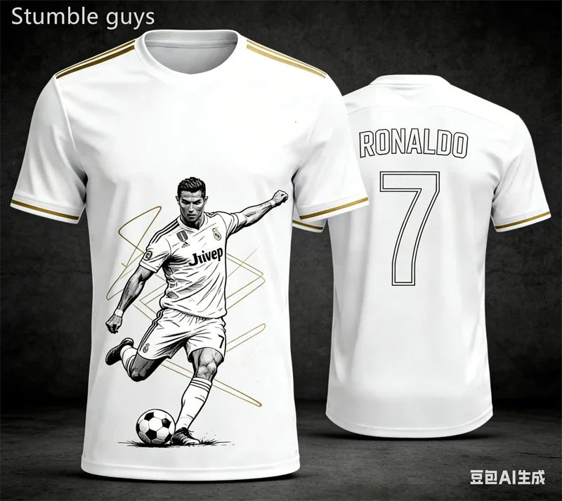 Outdoor Ball Game Men's Ronaldo T-shirt Quick Dry Breathable Summer Sport Jersey Kids Boys Clothes