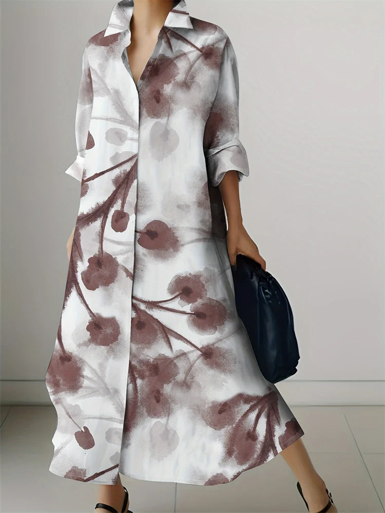 2024 Delicate Texture Ladies Autumn Long Cufflink Shirtdress Elegant Ladies Party Mid-length Dress New Women's Casual Home Wear