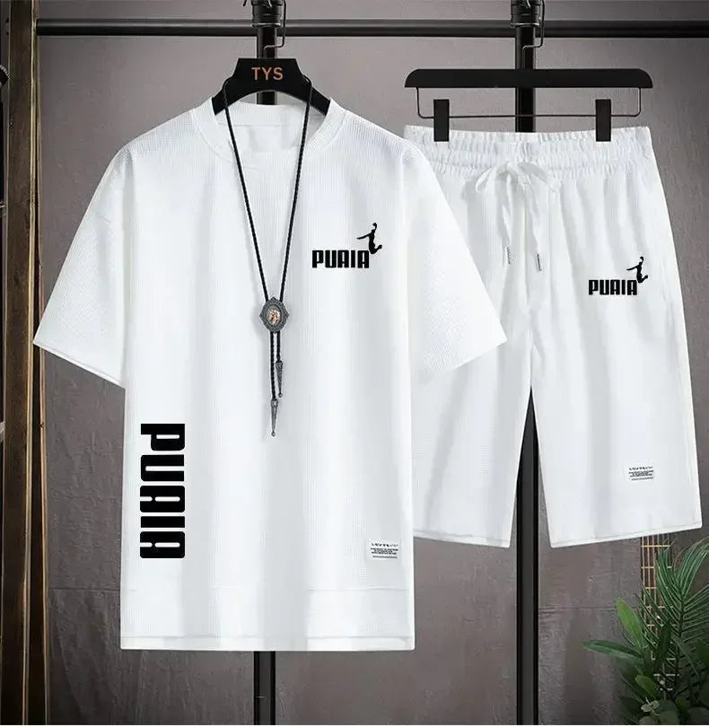 2026 new men's summer clothing, quick drying, breathable, elastic, short sleeves + short pants, two-piece set, a combination of