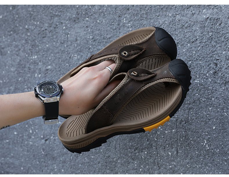 Genuine Cow Leather Shoes Men Sandals Mens Flip Flops Men's Casual Shoes Classic Massage Beach Slippers Anti-slip Summer 2021