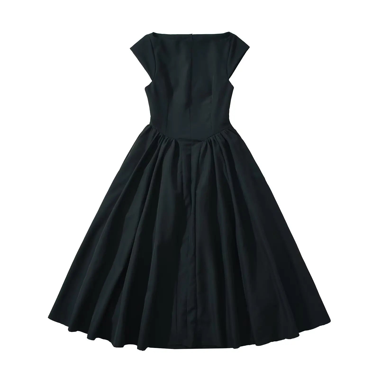 YENKYE High Street Women Sexy Backless Pleated Swing A-line Midi Dresses Short Sleeve Low Waist Elegant Party Dress Black Robe