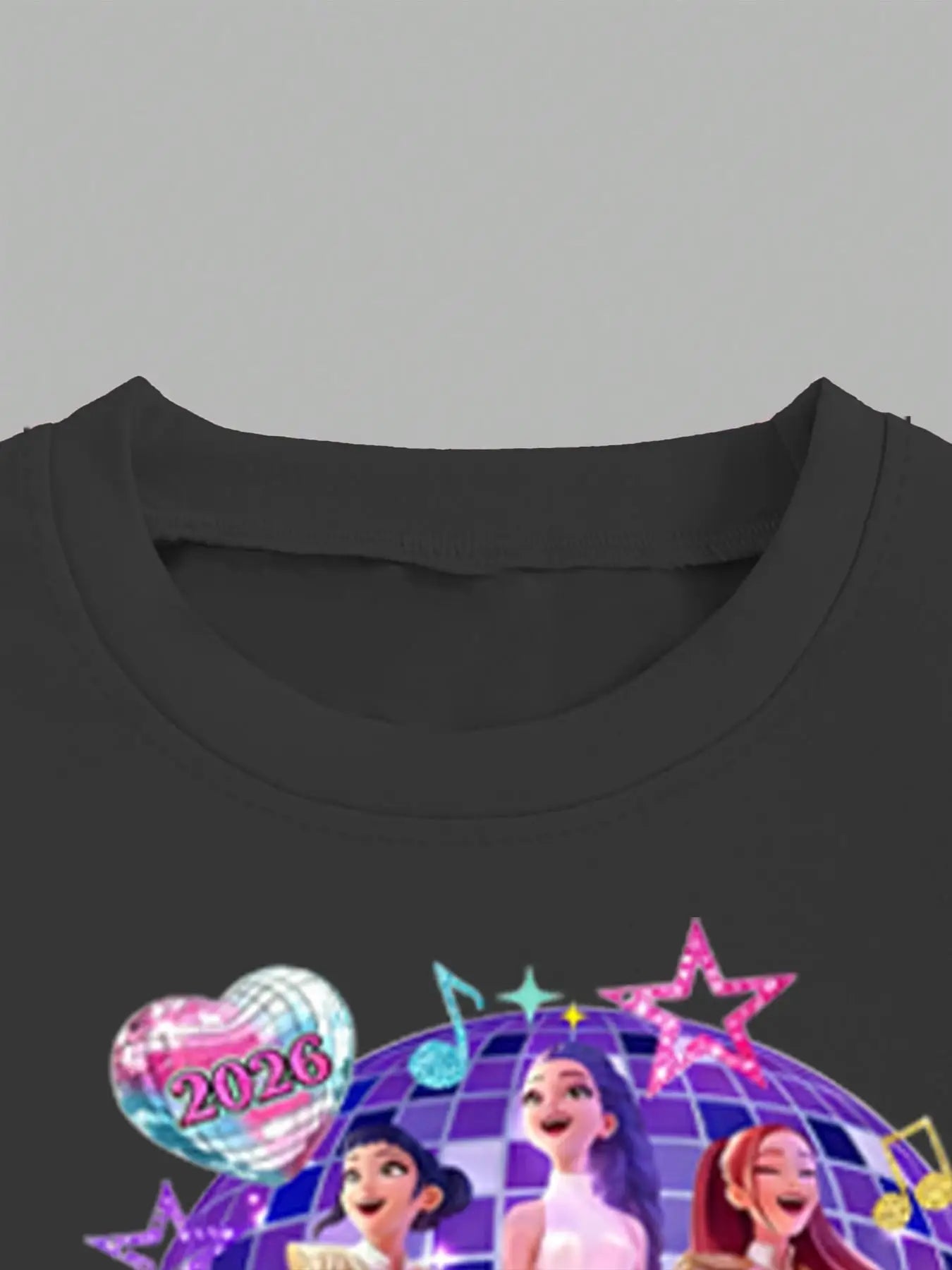 Girls 2-Piece 2026 Concert Outfit – Black Graphic T-Shirt & Neon Star Print Flared Pants Set for Kids