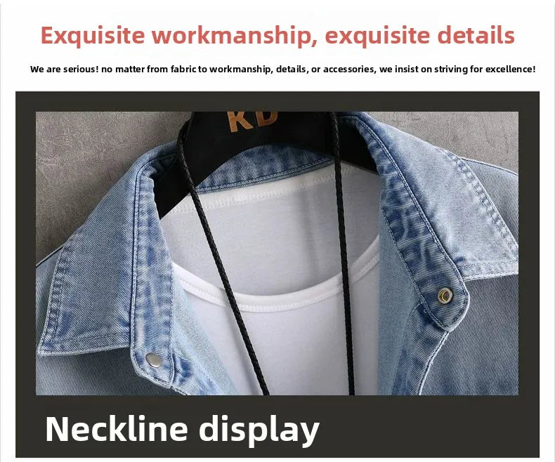Summer 2025 Men Clothing Denim Short Sleeve Shirt Men's Retro Thin Light Blue Casual Top Student Half Sleeve Shirt with Pocket
