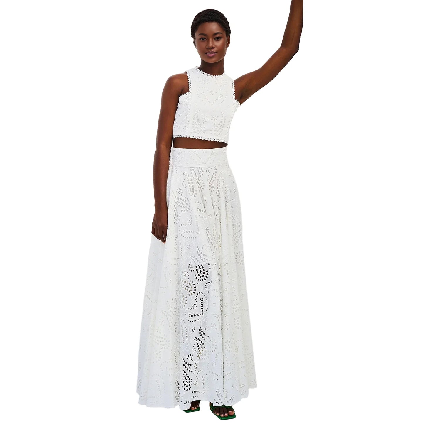 Women's Summer 2 Piece Outfits Tank Crop Tops Long Skirt Set Sleeveless Maxi Dress with Pocket Nightclub Party Dress