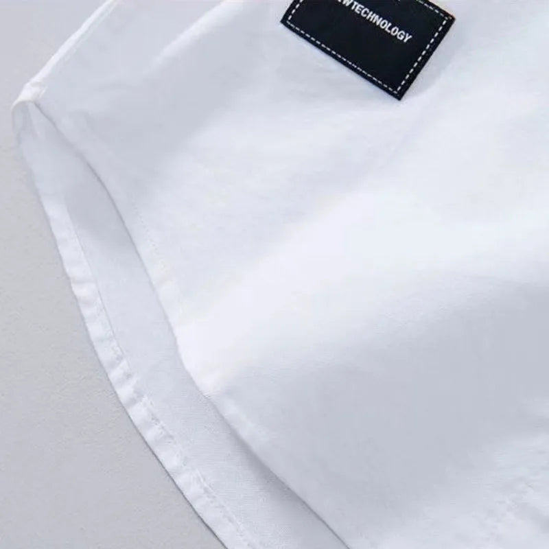 Men Clothing Summer Vintage Simple Appliques Lapel Button Down Shirt Trendy Casual Short Sleeve Slim Comfortable All Match Tops