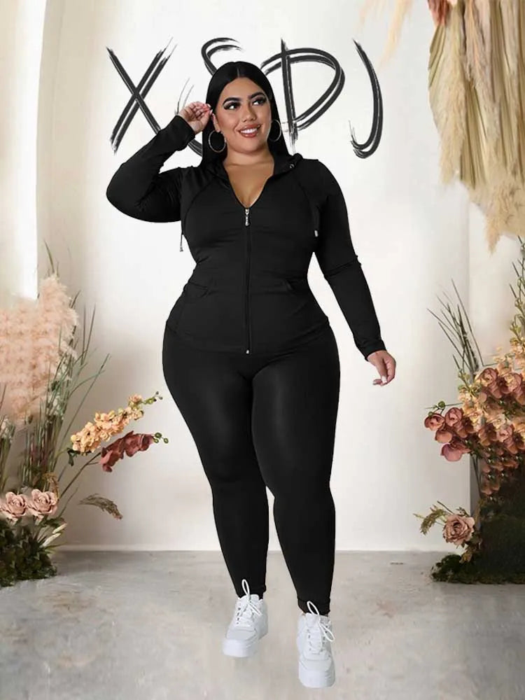 Plus Size Women 2 Piece Set Outfit Stretchy Hoode and Pant Trouser Suits New in Matching Sets Fall Workout Outfits Tracksuit