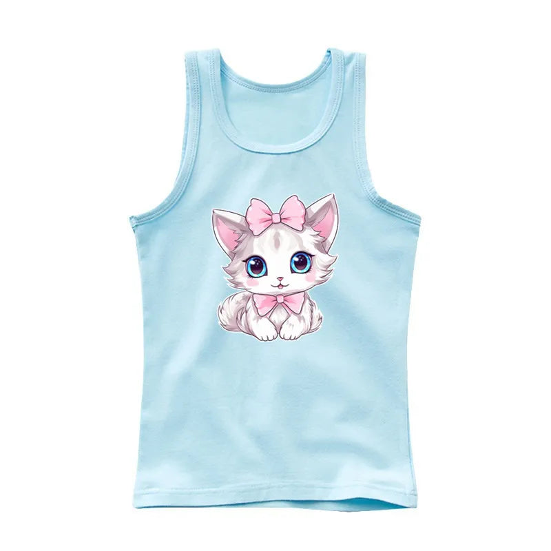 Girls Sleeveless Vest 2025 Summer New Sports Undershirt Cute Owl Print Cotton Tank Top for Kids 3-14 Years
