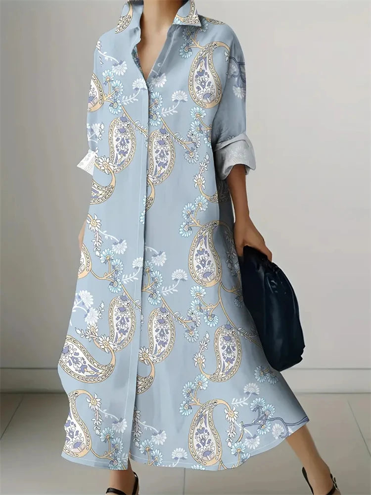 2024 Delicate Texture Ladies Autumn Long Cufflink Shirtdress Elegant Ladies Party Mid-length Dress New Women's Casual Home Wear