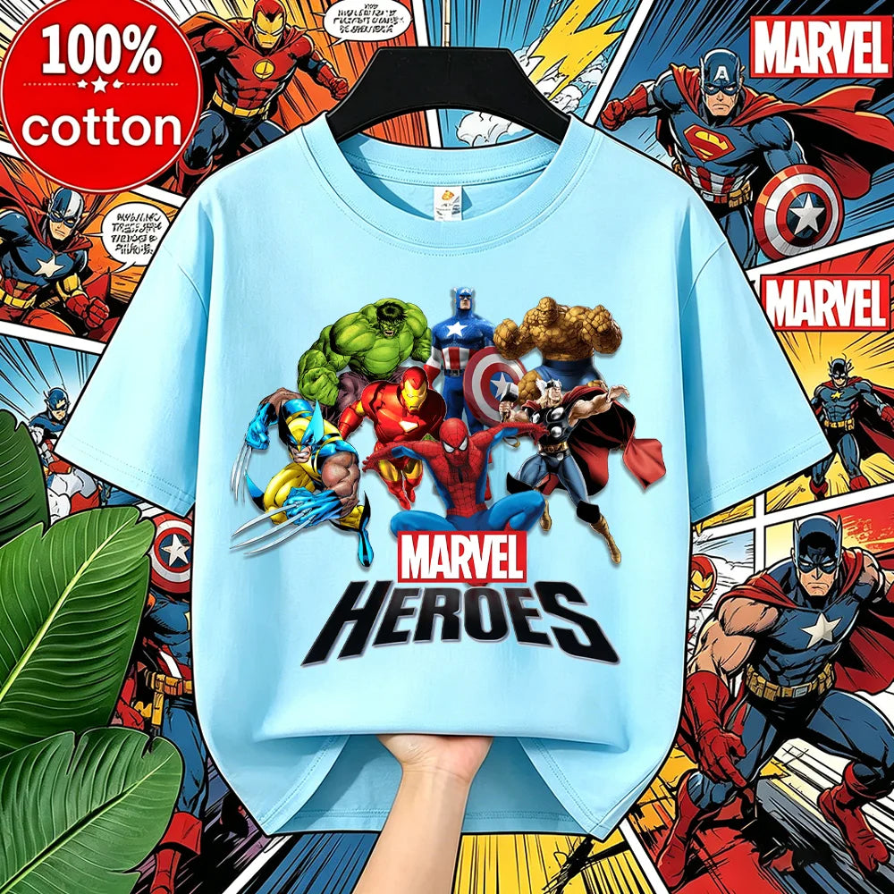 Summer Boys Girls Hulk T-Shirt 3-14 Years Marvel Super Hero Kids Spiderman Breathable Short Sleeve Avengers Soft Tee
