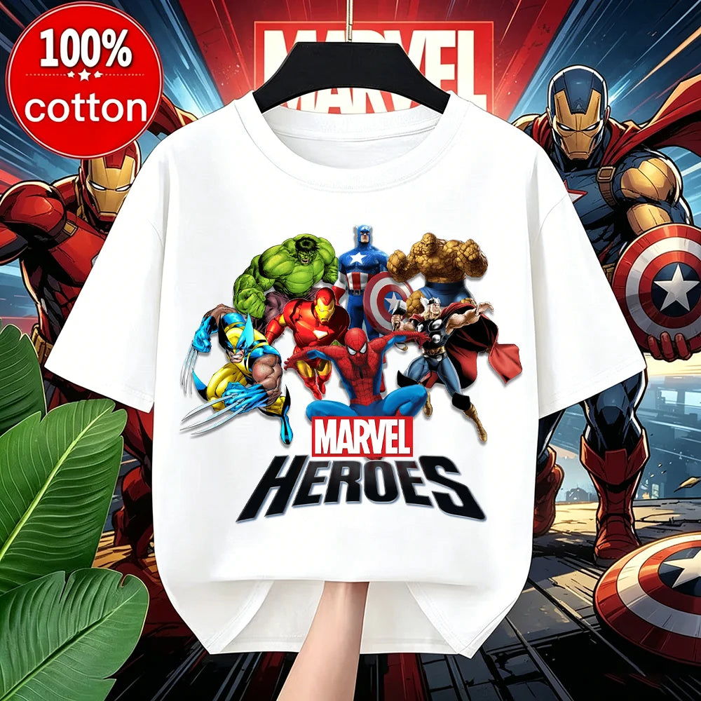 Summer Boys Girls Hulk T-Shirt 3-14 Years Marvel Super Hero Kids Spiderman Breathable Short Sleeve Avengers Soft Tee