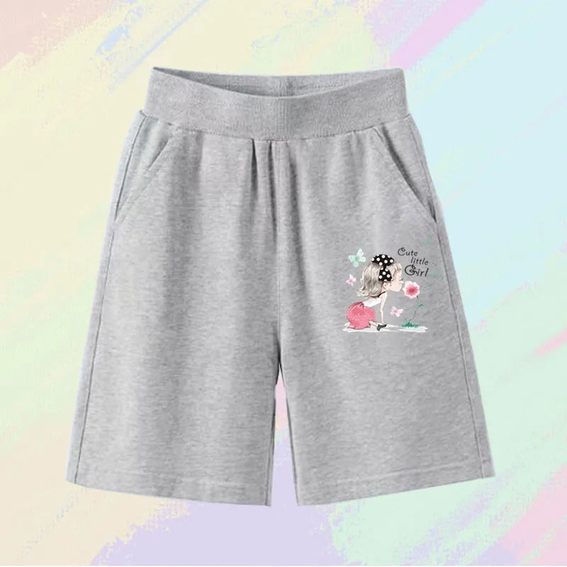 2025 Girls Summer Cat Ear Print Shorts Kids Elastic Waist Beach Short with Pocket Sports Short Pants Kids Cute Clothes 3-14y