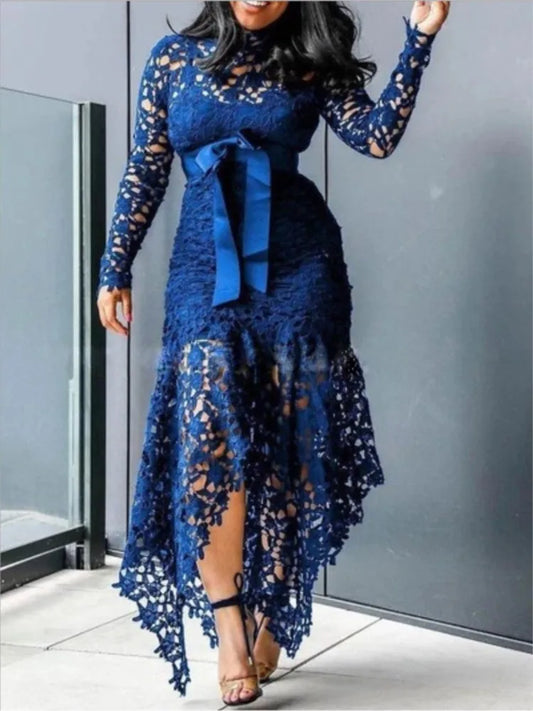 2025 Spring New Arrival Women Dress Summer Elegant Fashion Hollow Out Lace Party Dress Round Neck A-line Prom Women Clothes