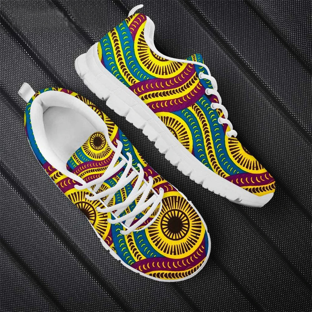 Fashion African Tribal Pattern Lady Flat Jogging Running Shoes Lightweight Walk Footwear Women Casual Shoes Mesh Ladies Sneakers