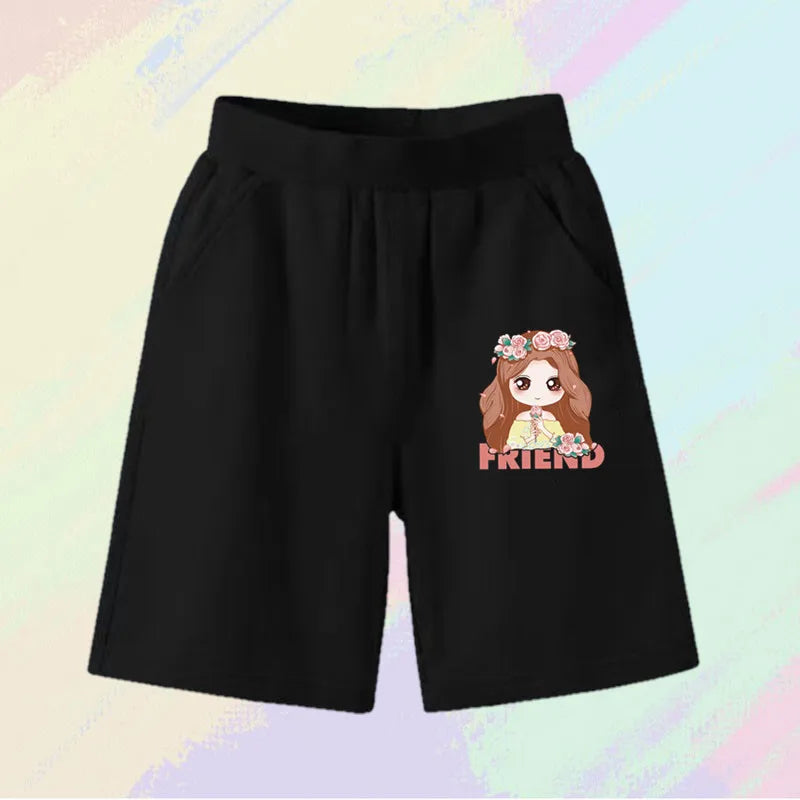 2025 Girls Summer Cat Ear Print Shorts Kids Elastic Waist Beach Short with Pocket Sports Short Pants Kids Cute Clothes 3-14y