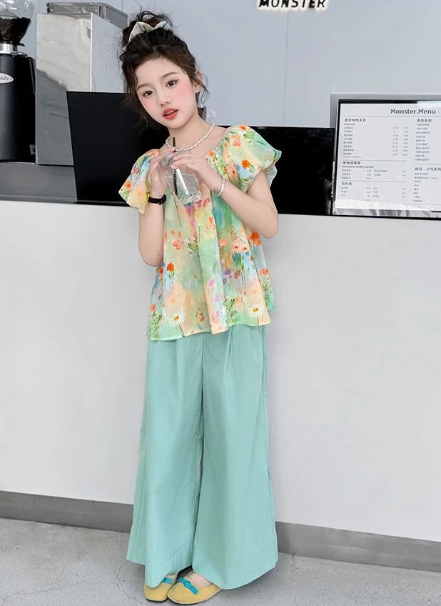 Child House Clothing Junior Top and Bottom Set Girls' Summer Clothes Children Teenage Girl Outfit 10 12 Years Old T-shirts Kids