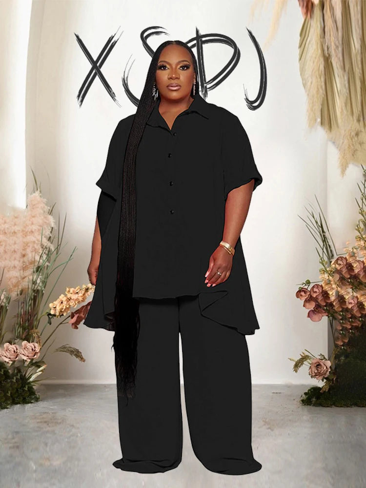 Summer Set Outfit Woman Loose Shirt Blouse and Pants Casual Plus Size for Women 4xl 5xl 6xl 2 Piece Set Wholesale Dropshipping