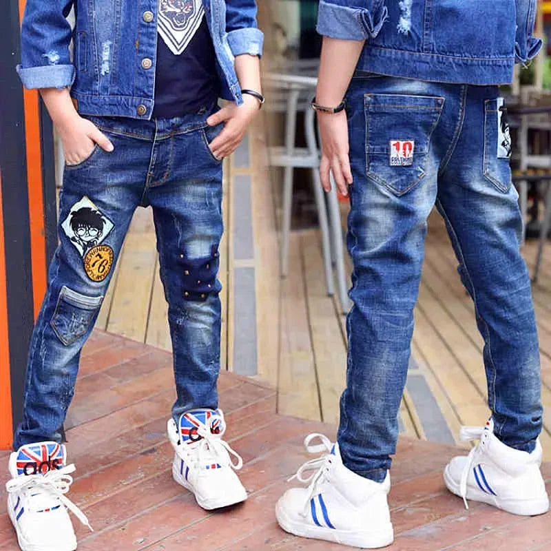 3-12 Years Spring Autumn Teenger Boys Jeans Slim Fit Style Casual Long Trousers For Kids Handsome Children Birthday Present