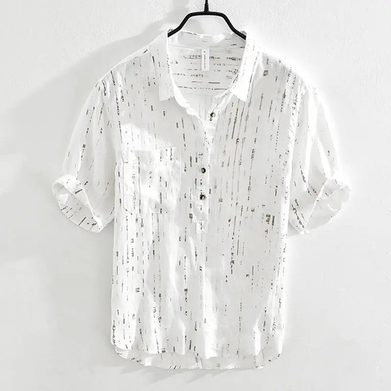 Summer Men Clothing 2025 New Fashion Casual Versatile Shirt Short-sleeved Top Loose Printed Thin