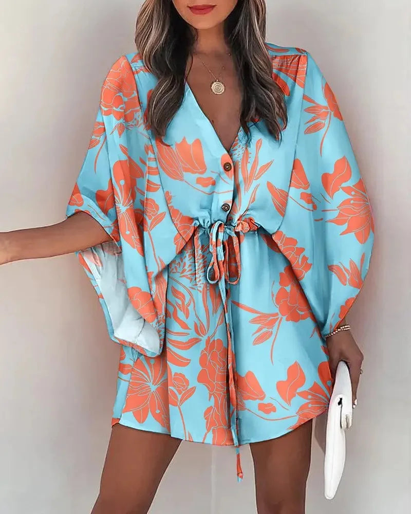 Half-Sleeve V-Neck Dress