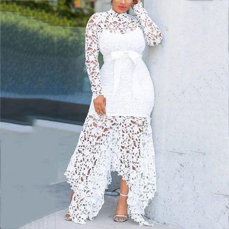 2025 Spring New Arrival Women Dress Summer Elegant Fashion Hollow Out Lace Party Dress Round Neck A-line Prom Women Clothes