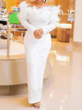 Feather White Dress Women