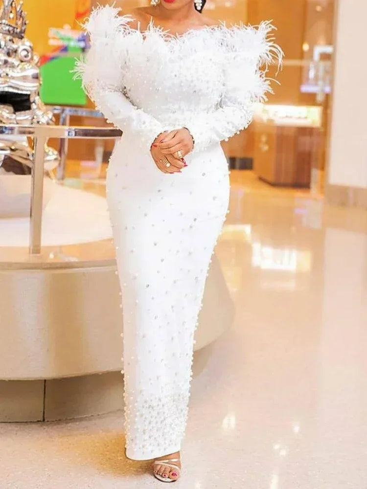 Feather White Dress Women