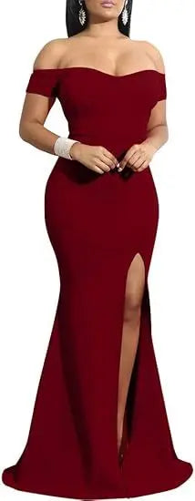 Evening Dresses فساتين سهرة Elegant Women's Off Shoulder High Split Long Formal Party Dress Evening Gown