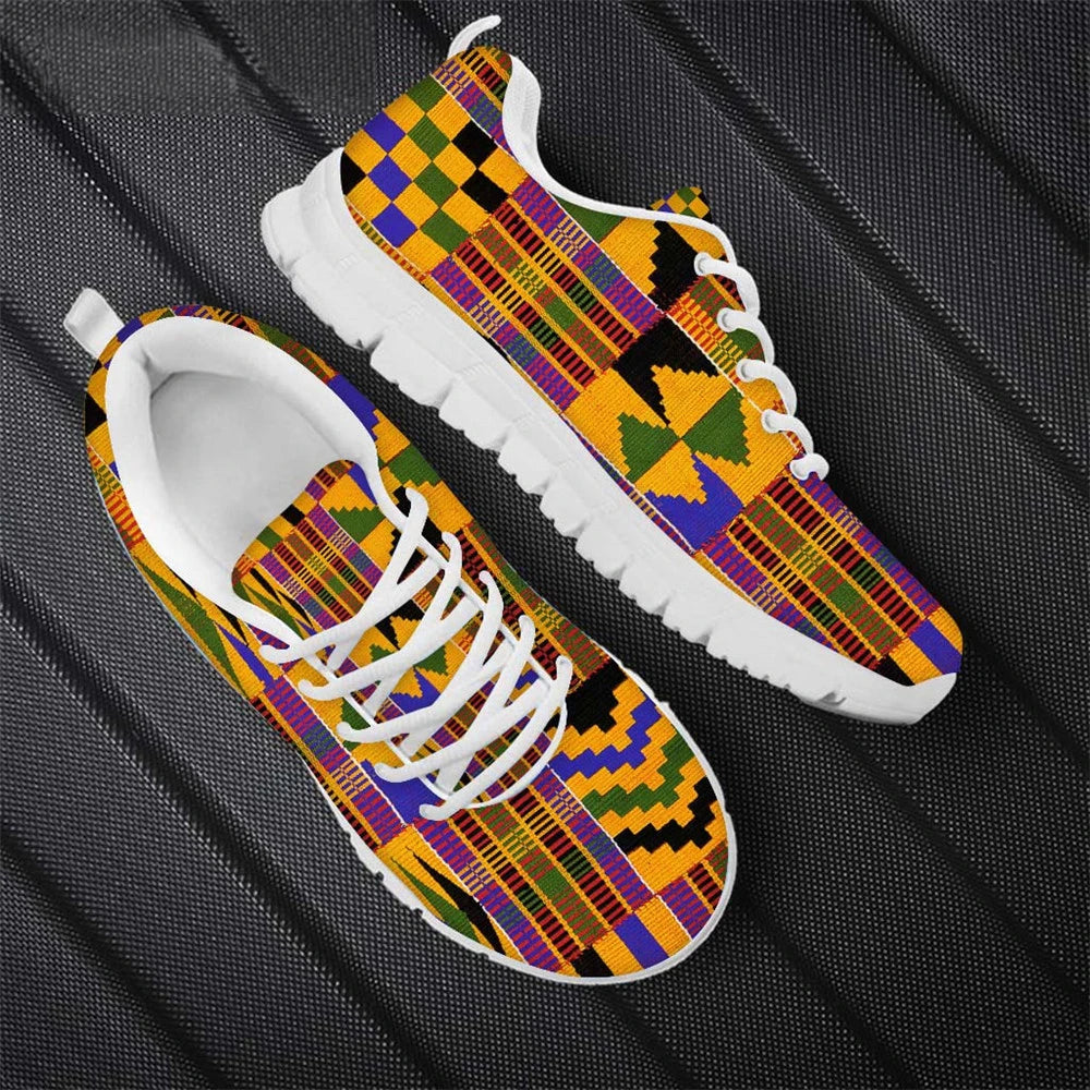 Fashion African Tribal Pattern Lady Flat Jogging Running Shoes Lightweight Walk Footwear Women Casual Shoes Mesh Ladies Sneakers