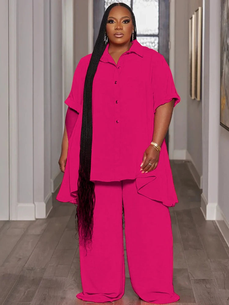 Summer Set Outfit Woman Loose Shirt Blouse and Pants Casual Plus Size for Women 4xl 5xl 6xl 2 Piece Set Wholesale Dropshipping