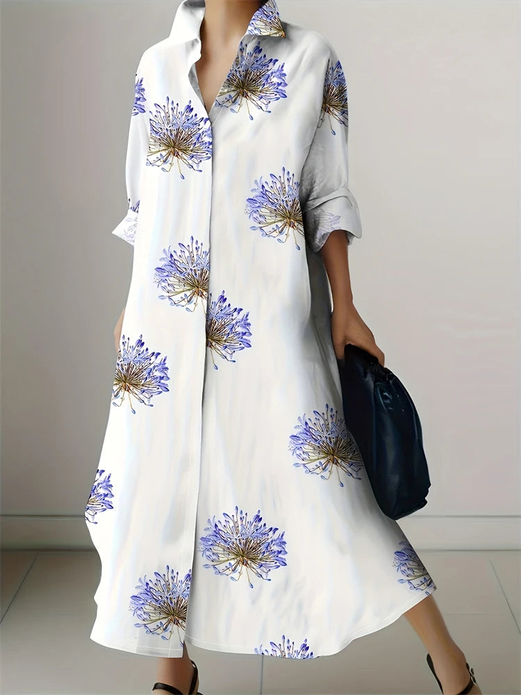 2024 Delicate Texture Ladies Autumn Long Cufflink Shirtdress Elegant Ladies Party Mid-length Dress New Women's Casual Home Wear