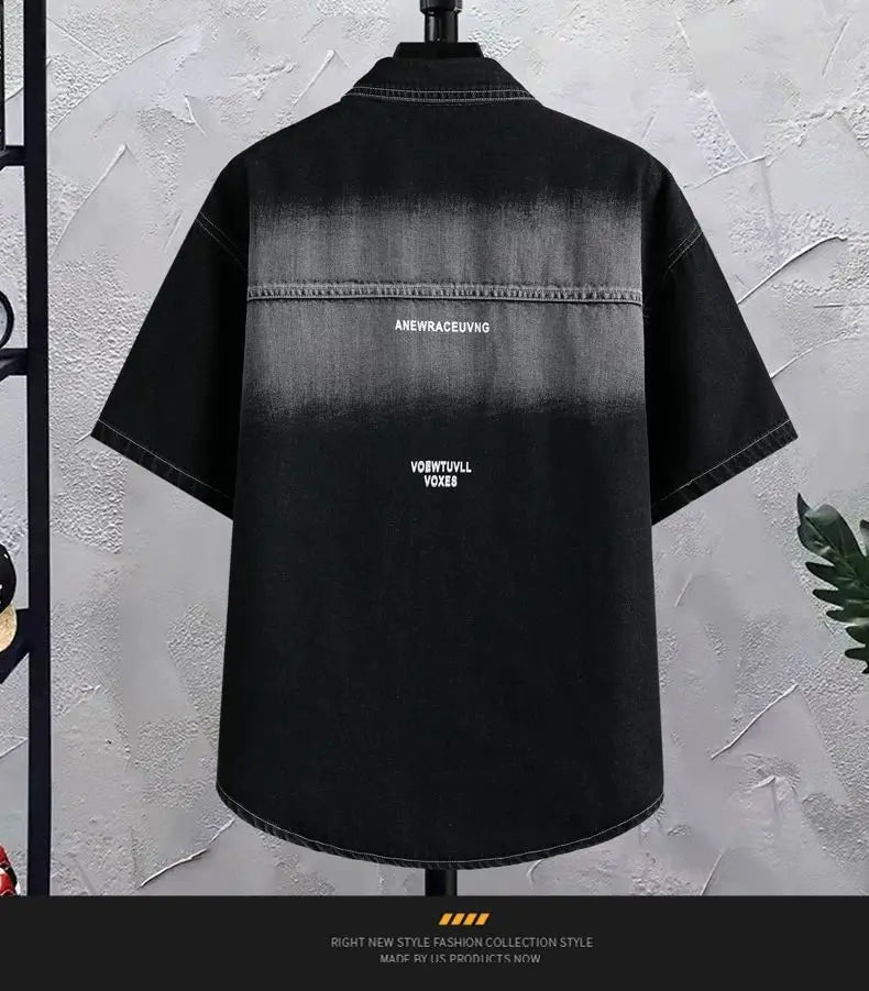Summer 2025 Men Clothing Denim Short Sleeve Shirt Men's Retro Thin Light Blue Casual Top Student Half Sleeve Shirt with Pocket