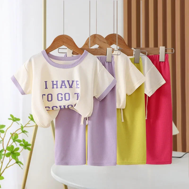 Summer Children's Clothing Sets 2025 Sports School Outfits for Baby Girl Boy 2-Piece Suit T-shirts + Pants Kids 1-8 Years Old