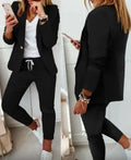 Office Two Piece Set for Women Shawl Collar Long Sleeve Daily Work Medium Stretch Plaid Print Blazer & Drawstring Ol Pants Set