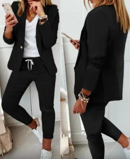 Office Two Piece Set for Women Shawl Collar Long Sleeve Daily Work Medium Stretch Plaid Print Blazer & Drawstring Ol Pants Set