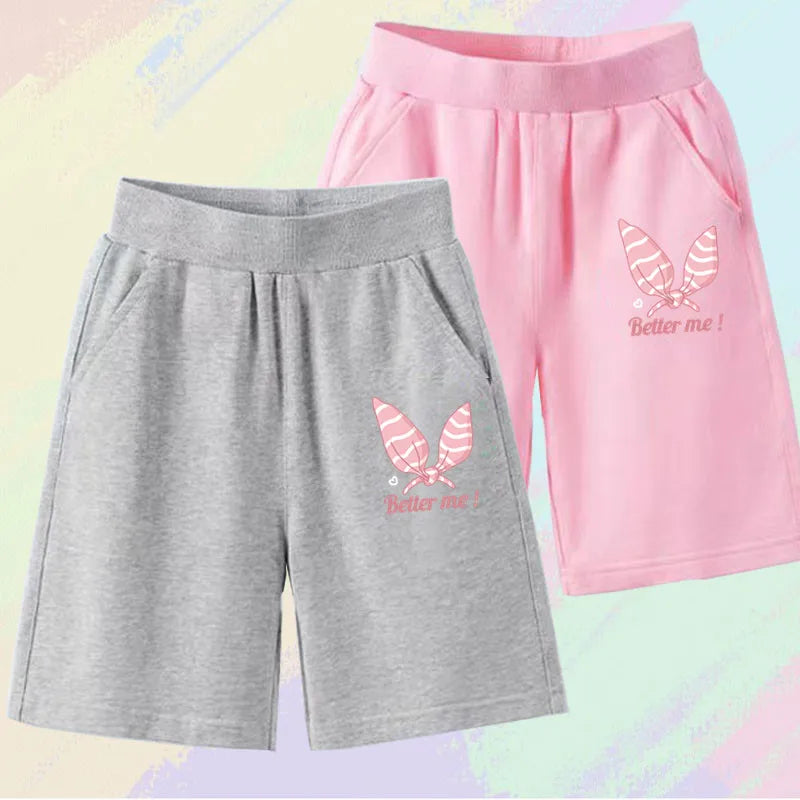 2025 Girls Summer Cat Ear Print Shorts Kids Elastic Waist Beach Short with Pocket Sports Short Pants Kids Cute Clothes 3-14y