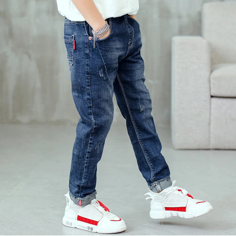 New Spring Autumn Boys Jeans Letter M Slim Fit Style Casual Long Trousers For Kids Handsome Children Birthday Present