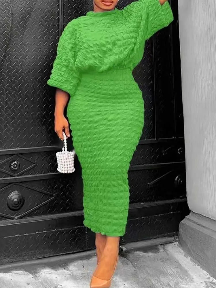 2 Piece Outfits for Woman Plus Size Autumn Ladies Clothes Long Sleeve Round Neck Top and Pleated Skirt Setwholesale Dropshipping