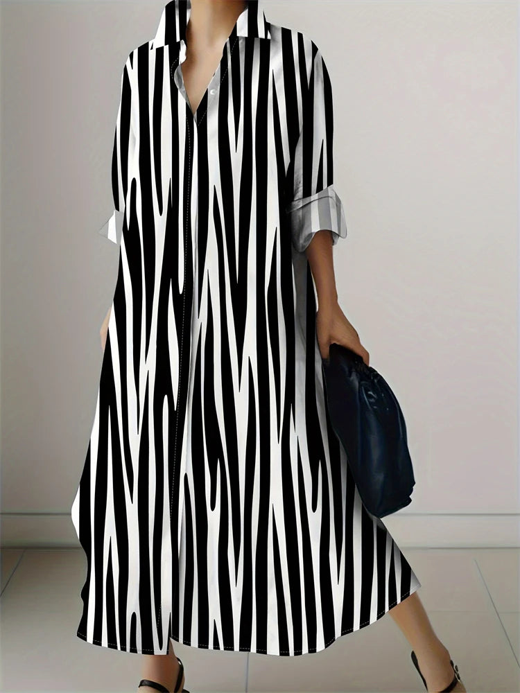 2024 Delicate Texture Ladies Autumn Long Cufflink Shirtdress Elegant Ladies Party Mid-length Dress New Women's Casual Home Wear