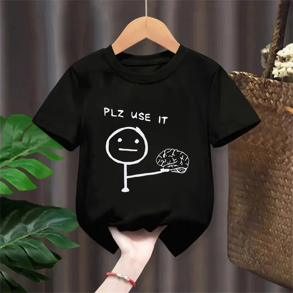 Funny T-shirt Humorous "PLZ USE IT" "Hey You Dropped This" Brain Print Short Sleeve T Shirt Clothing Top Tee Summer kids Shirt