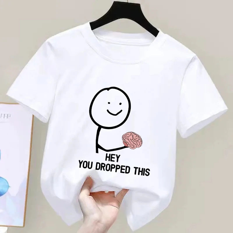 Funny T-shirt Humorous "PLZ USE IT" "Hey You Dropped This" Brain Print Short Sleeve T Shirt Clothing Top Tee Summer kids Shirt