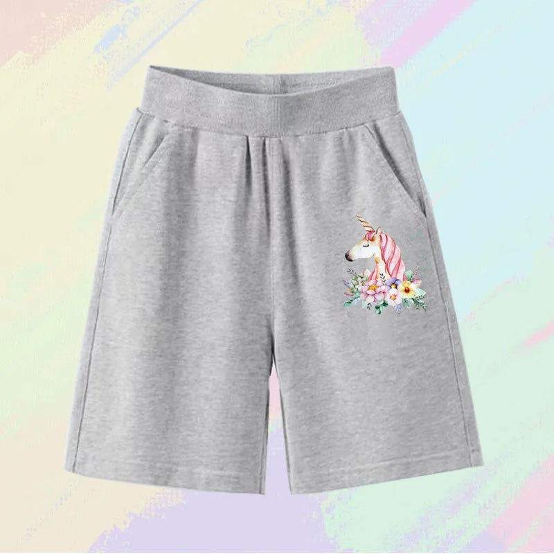 2025 Girls Summer Cat Ear Print Shorts Kids Elastic Waist Beach Short with Pocket Sports Short Pants Kids Cute Clothes 3-14y