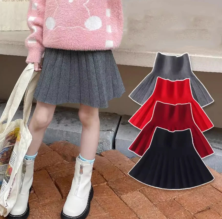 Kids Skirt  Girls' Pleated Skirt Solid Sweet Pink Beach Skirt Black Cute Mini Skirt Slim Fit Baby Princess Skirt 2-12 Years