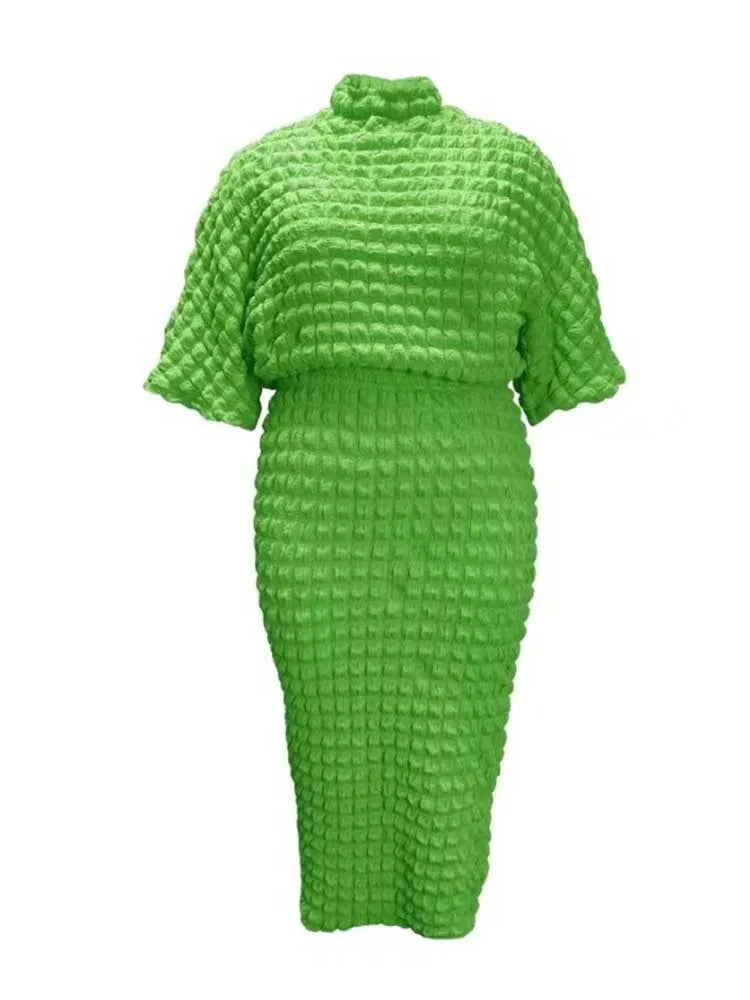 2 Piece Outfits for Woman Plus Size Autumn Ladies Clothes Long Sleeve Round Neck Top and Pleated Skirt Setwholesale Dropshipping