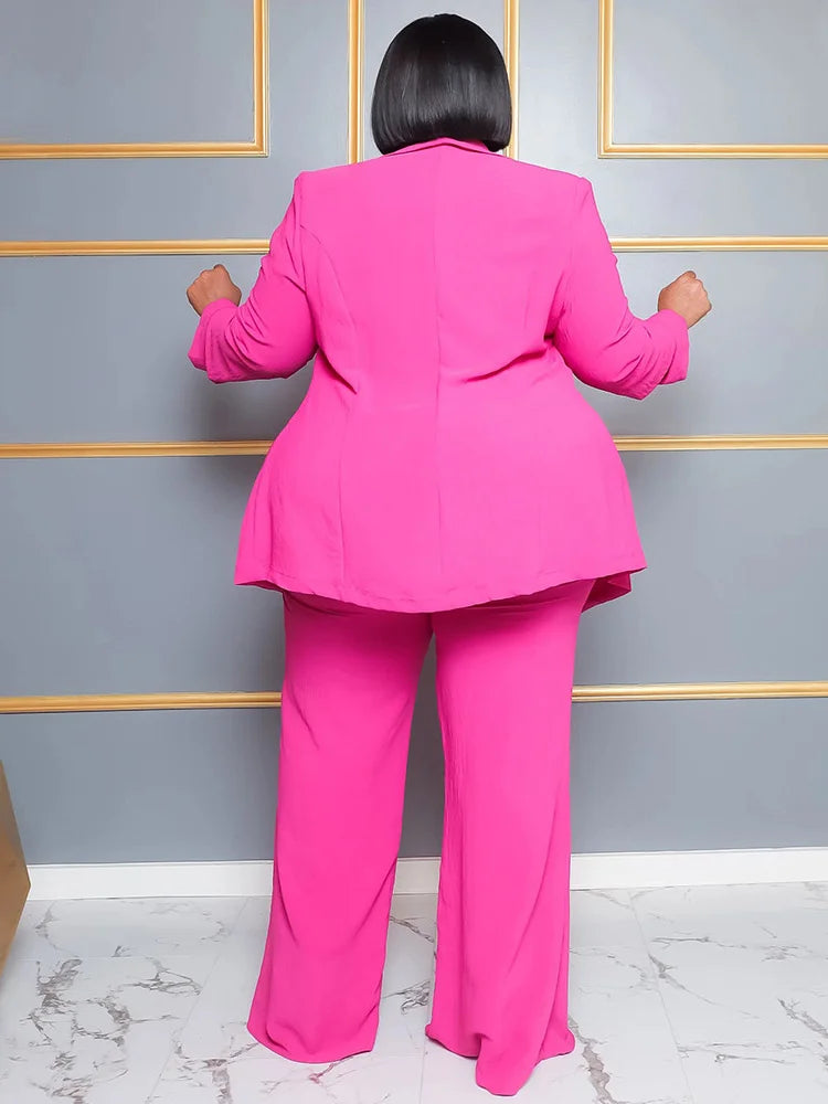 Wmstar Plus Size Women Clothing Two Piece Set Solid Career Suit Top Pants Sets Office Lady with Bandage Wholesale Dropshipping
