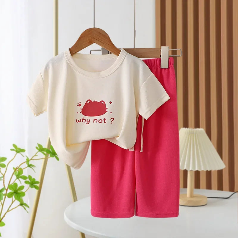 Summer Children's Clothing Sets 2025 Sports School Outfits for Baby Girl Boy 2-Piece Suit T-shirts + Pants Kids 1-8 Years Old
