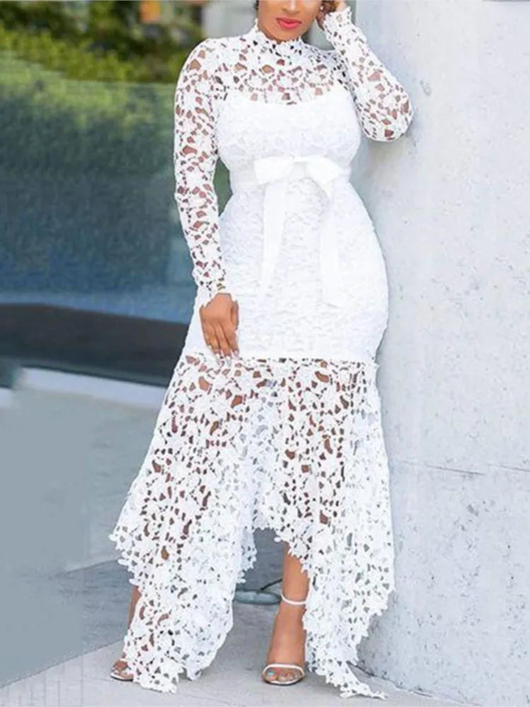 2025 Spring New Arrival Women Dress Summer Elegant Fashion Hollow Out Lace Party Dress Round Neck A-line Prom Women Clothes