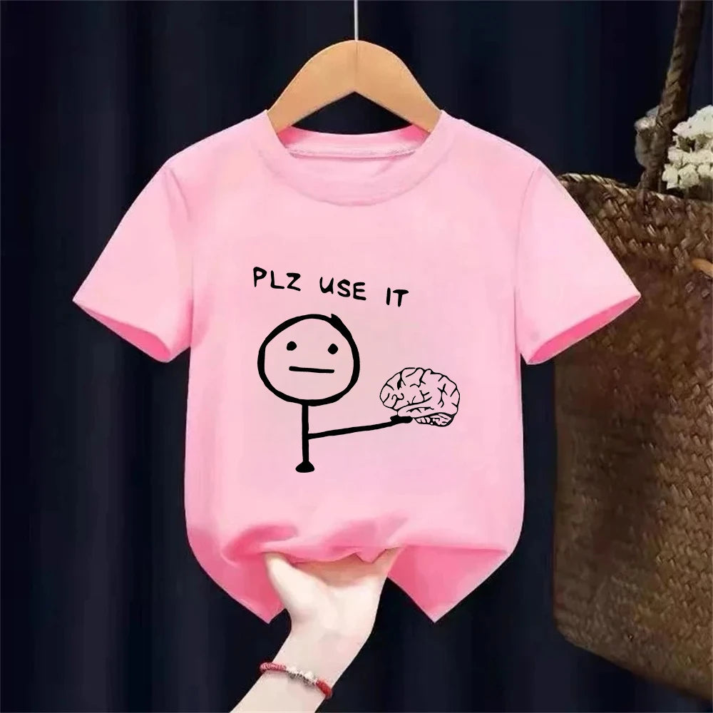 Funny T-shirt Humorous "PLZ USE IT" "Hey You Dropped This" Brain Print Short Sleeve T Shirt Clothing Top Tee Summer kids Shirt