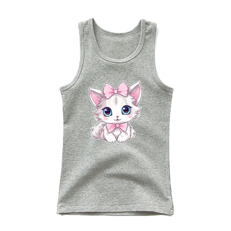 Girls Sleeveless Vest 2025 Summer New Sports Undershirt Cute Owl Print Cotton Tank Top for Kids 3-14 Years