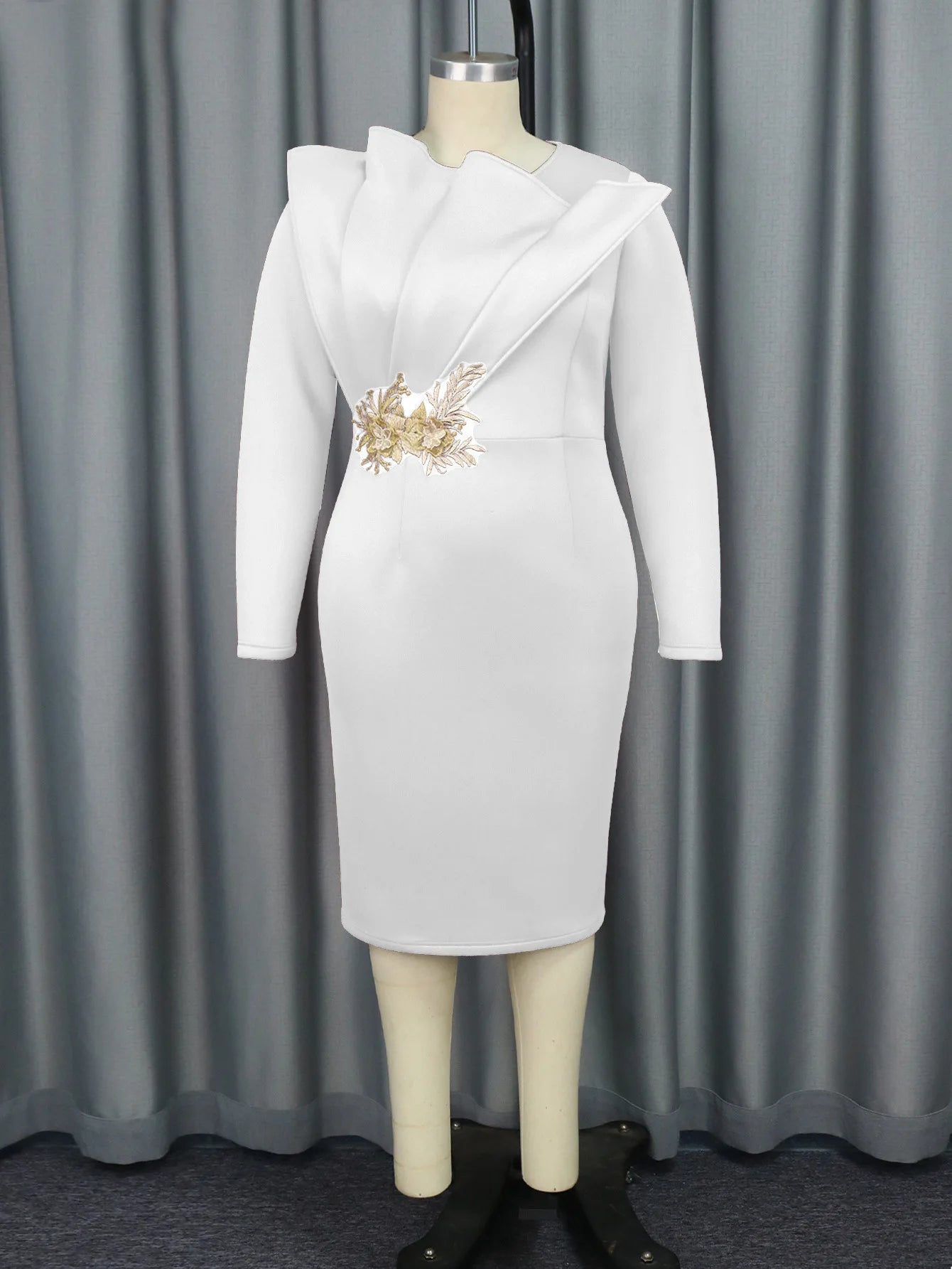 Elegant Church Dresses for Women Party Bodycon Long Sleeves with Lace Appliques Sheath Classy Occasion African Wedding Guest New