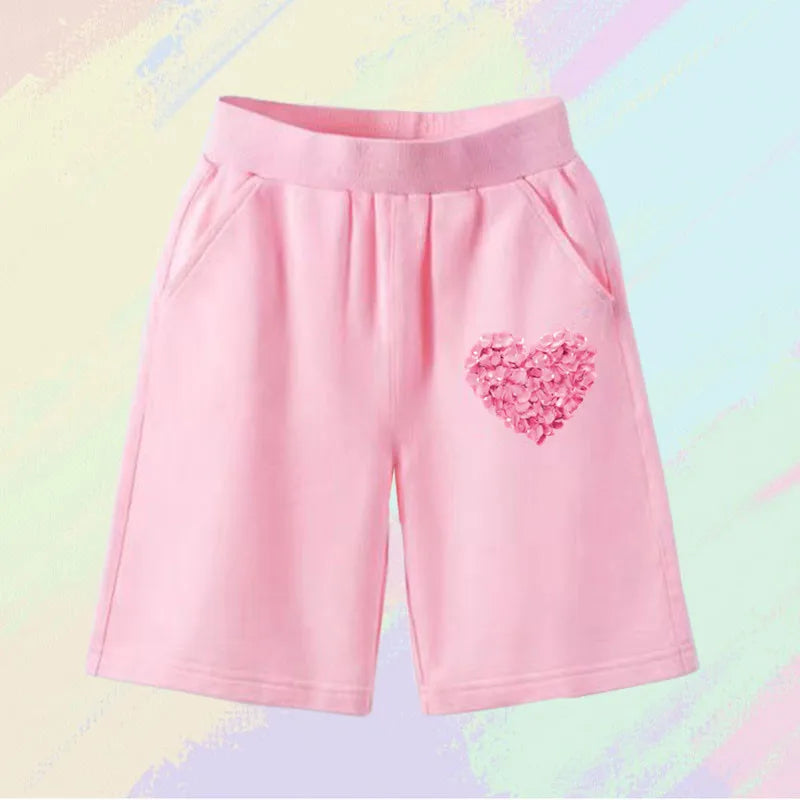 2025 Girls Summer Cat Ear Print Shorts Kids Elastic Waist Beach Short with Pocket Sports Short Pants Kids Cute Clothes 3-14y